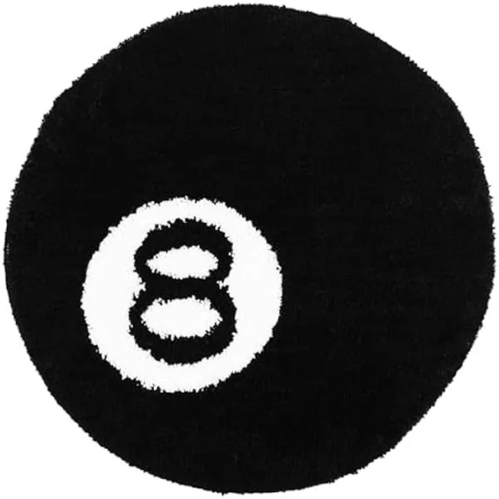 Covor rotund 8 Ball, negru, 80x80cm, moale, antiderapant, absorbant, lavabil masina