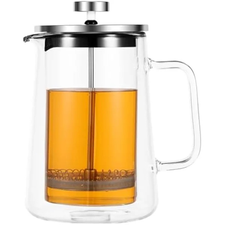 Cafetiera French Press multifunctionala, sticla dublu strat, 650ml, transparenta