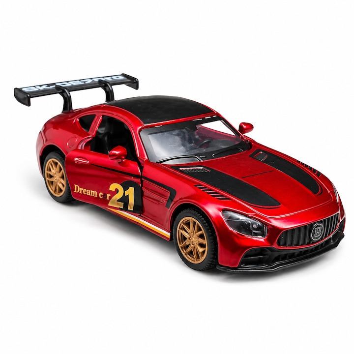 Fém sportautó Sport GT, AMG GT3 típus, 1:32 méretarány, visszahúzós, nyitható ajtók, hangok és fények, piros, 3+ év