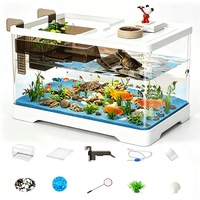 Acvariu Desktop, SANSES, Acvariu Pesti Mici, Scara si Kit Decorativ, pentru Testoase si Reptile din Acrilic Transparent Rezistent, 38.5x21.4x21 cm, Transparent, Alb