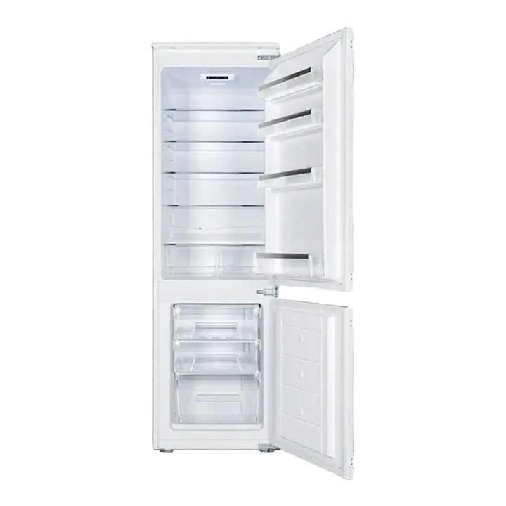 Frigider incorporabil Schneider, Full No Frost, sistem racire static, 242 litri, H177 cm, frigider 182 litri, dezghetare automata, compartiment fructe/legume, congelator 60 litri, congelare 4 stele, iluminare LED, panou de control digital, alb