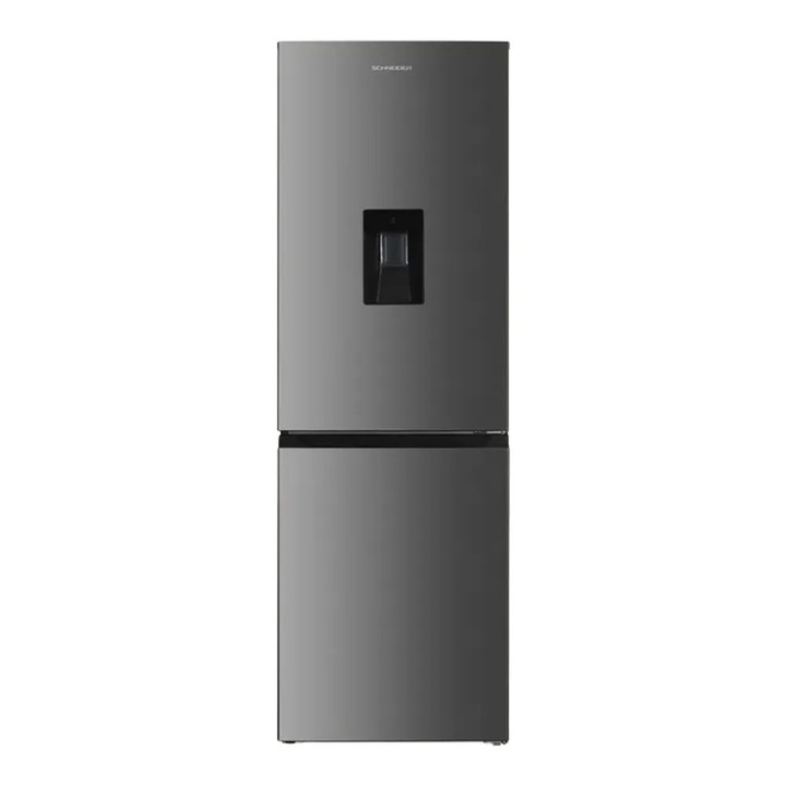 Frigider cu dozator de apa integrat Schneider, Smart Fast Freeze, No Frost, capacitate 413 litri, Power Cool, umiditate reglabila, capacitate frigider 319 litri, capacitate congelator 94 litri, congelare 4 stele, 4.4 kg/24h, inox
