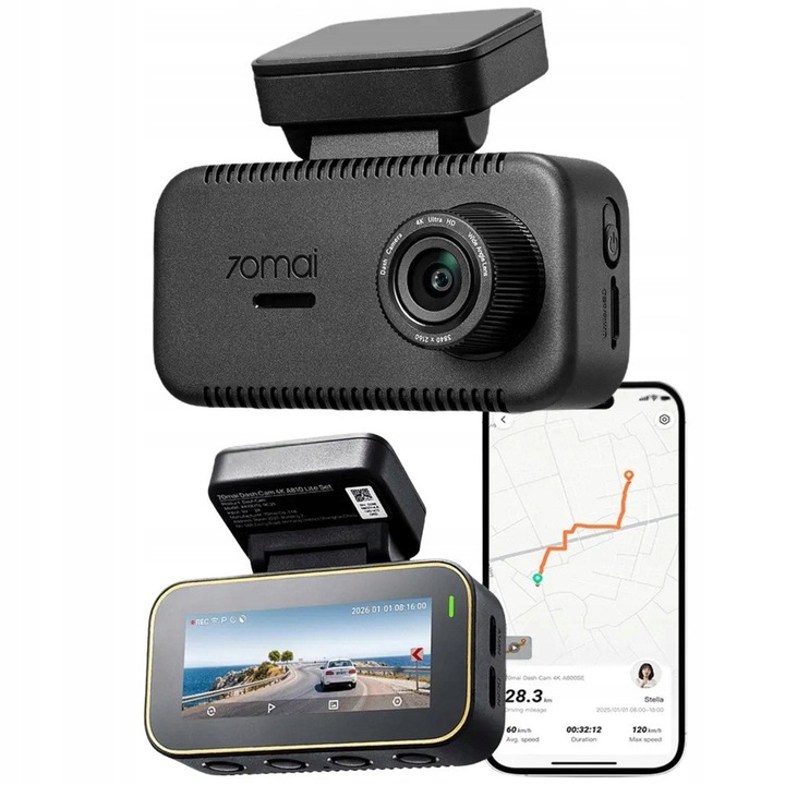 70mai A810 Lite 4K HDR autós kamera, kompakt, fekete, 9.1x4.6x2.4cm, szett