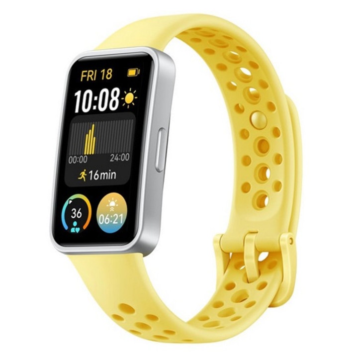 Huawei Band 9 okoskarkötő, aktivitásmérő, pulzusmérő, hívásjelzés, vízálló, szilikon szíj, citromsárga