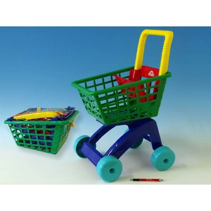 Количка за пазаруване Teddies със седалка за кукли, пластмаса, многоцветна