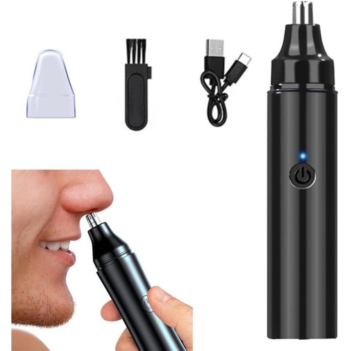 Trimmer nas si urechi incarcabil USB, compact, rezistent apa, 17.9x13.7x3.1cm