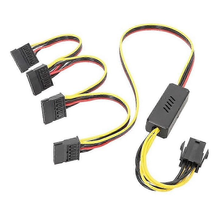 Cablu alimentare hard disk 6PIN la SATA, negru rosu, 18AWG, 4 porturi