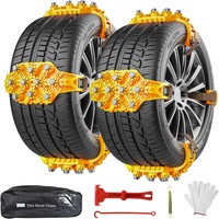 Set 8 benzi antiderapante auto tip lanturi, Din TPU Rezistent, Fixare sigura la 360°, Pentru zapada, noroi, universale, material flexibil cu protectie janta, Compatibile cu Masini, pentru anvelope 165-265 mm, cu geanta transport si manusi, Galben