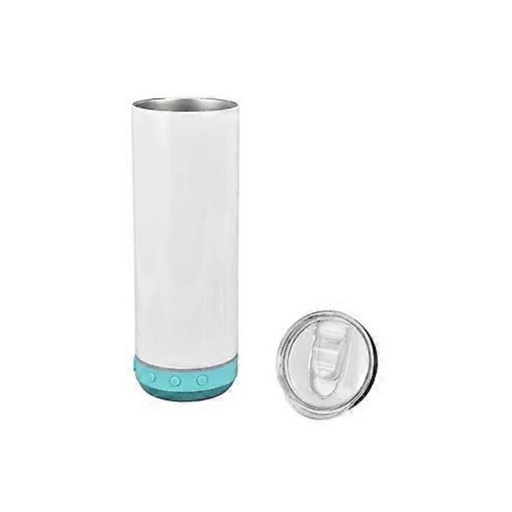 Cana termos cu difuzor Bluetooth, 600ml, inox, albastru, 20x8cm