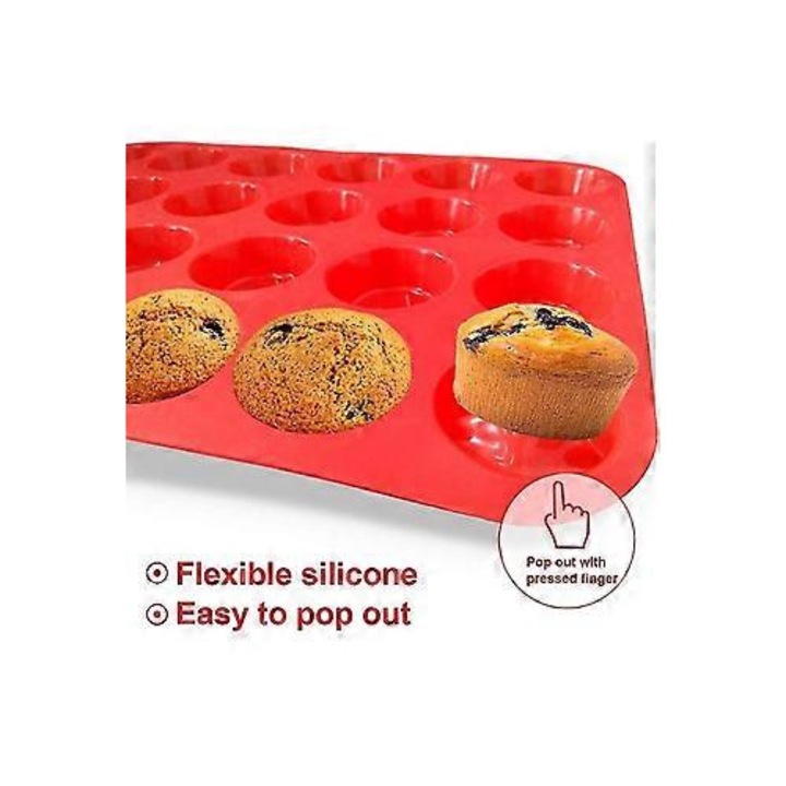 Tava silicon pentru mini briose 24 cupuri rosu 33x22cm