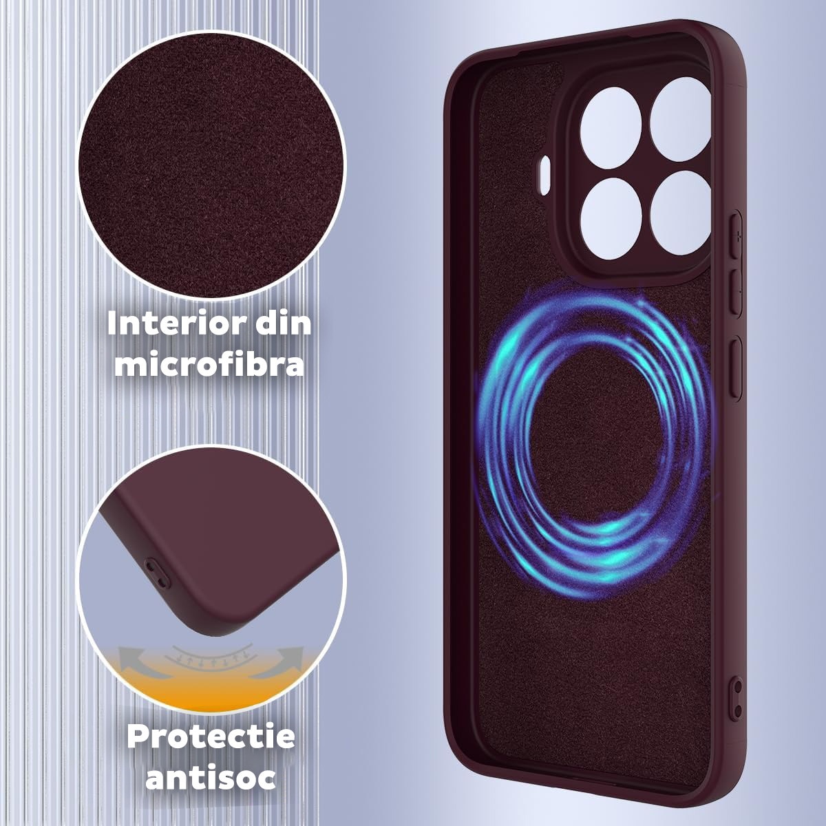 Husa pentru Xiaomi 17T Pro Daden® Silicon SoftFlex, Ultra Slim, Protectie sporita, Interior de microfibra, Mov inchis