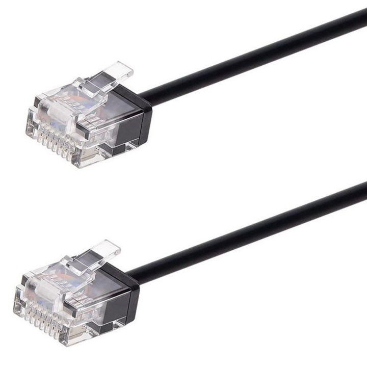 Мрежов кабел Powertech Cat 6A U/UTP ултра тънък меден черен 15м 2.8мм