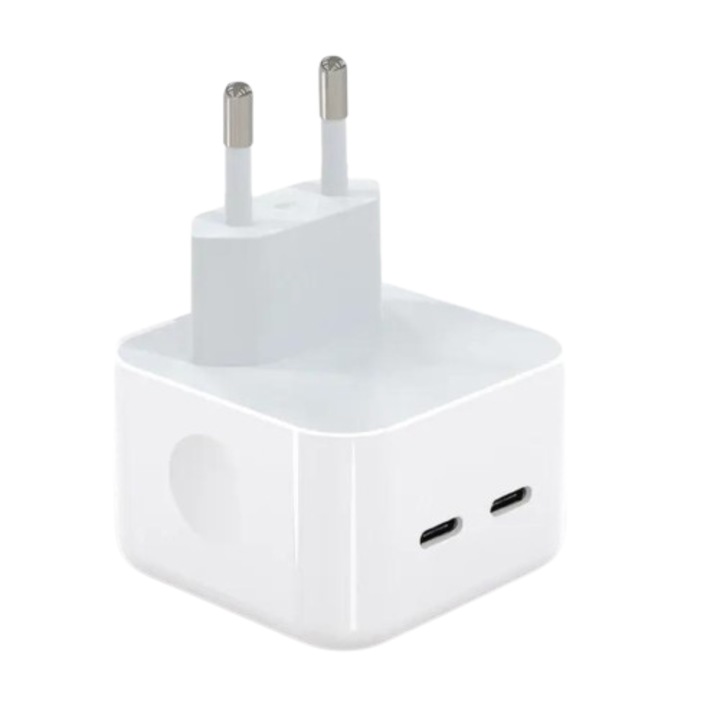 Hálózati töltő, iPhone, PD Szupergyors töltés, 2x Type-C port 35W, Fehér