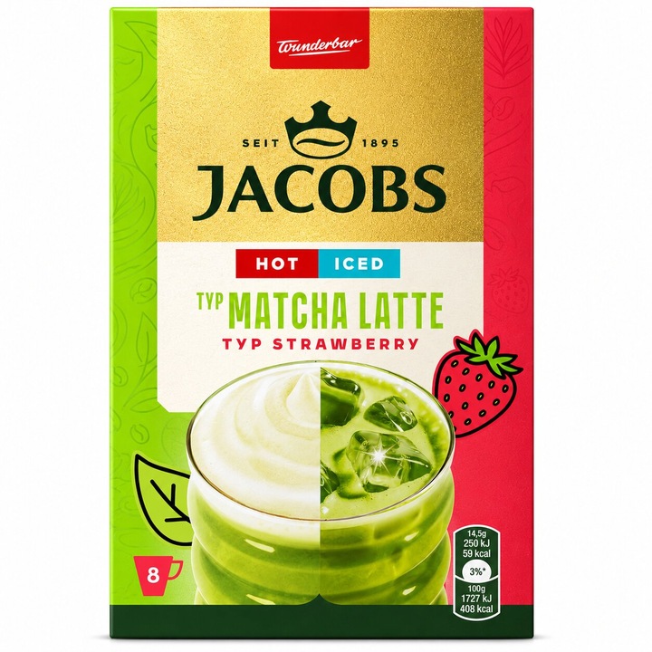 Bautura instant Matcha Latte cu Capsuni, plicuri, 8 x 14.5 g