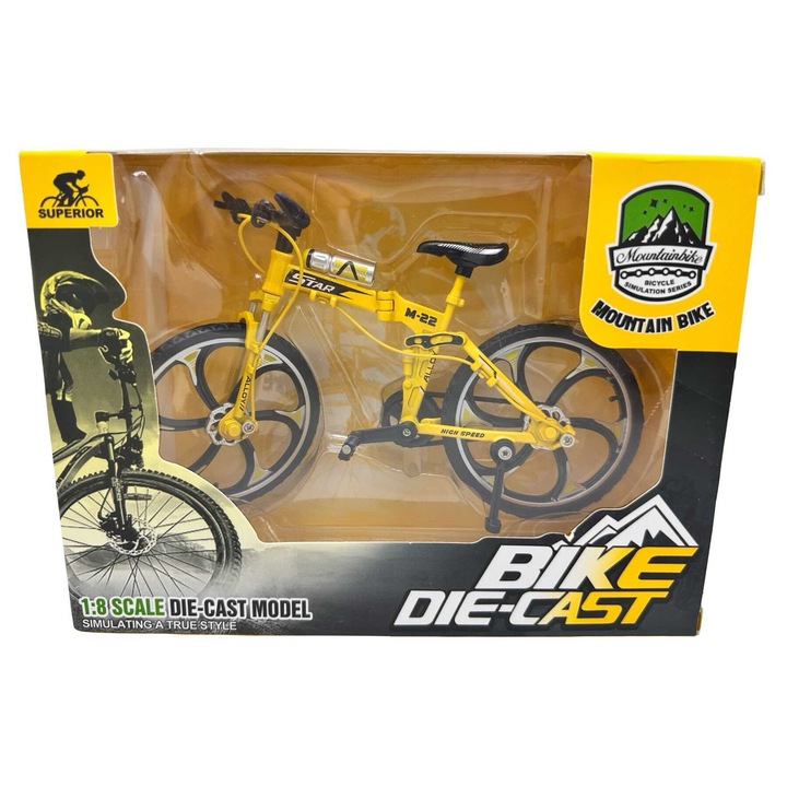 Sárga Mountain Bike Makett 1:8 Fém Die-Cast