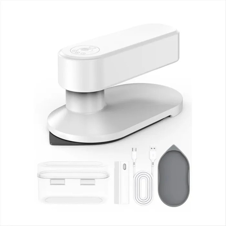 Fier de calcat portabil mini fara fir, 0.7 lb, alb, 320°C, 40 min autonomie, 5.2Ah, 3 trepte temperatura