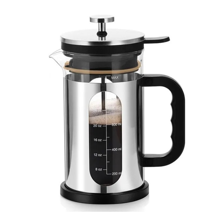 Cafetiera piston sticla borosilicata 1L cadru inox