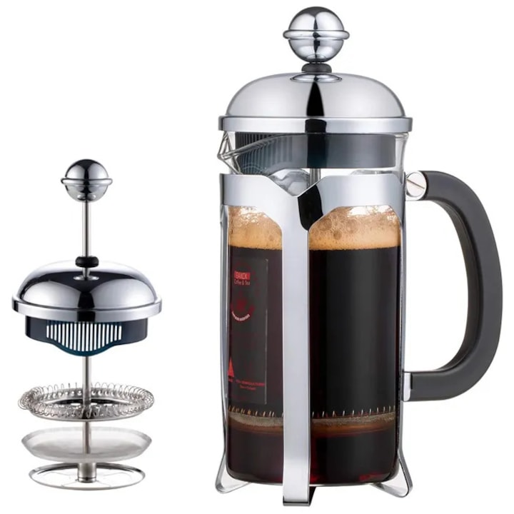 Cafetiera franceza, otel inoxidabil, sticla borosilicata, 350ml