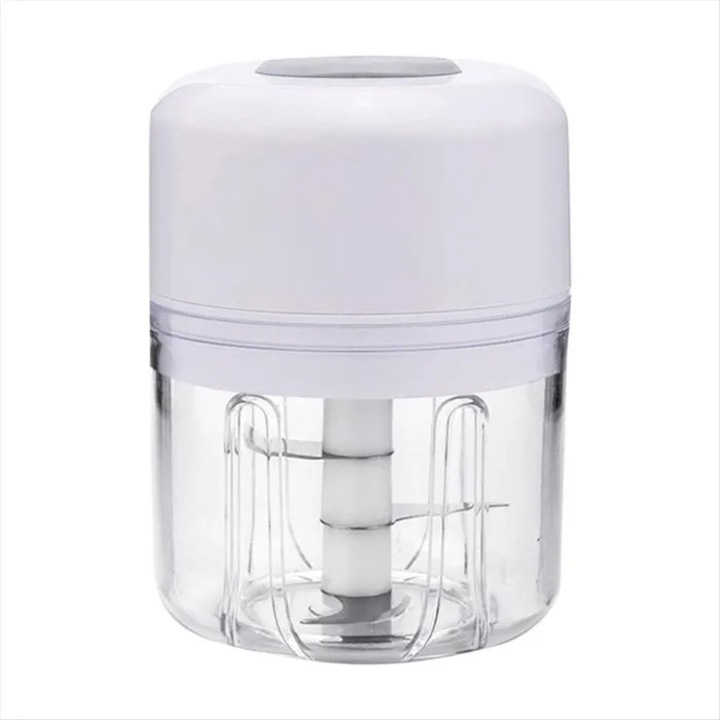 Mini tocator electric reincarcabil, robot culinar, alb, compact