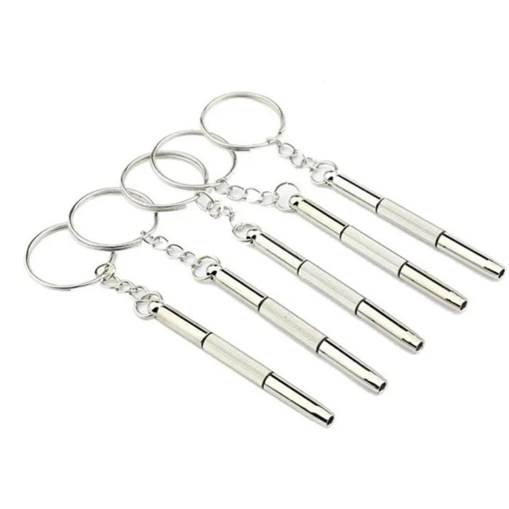 Set de 5 surubelnite pentru ochelari k0367-0707-HS7323, otel inoxidabil, argintiu, cu breloc