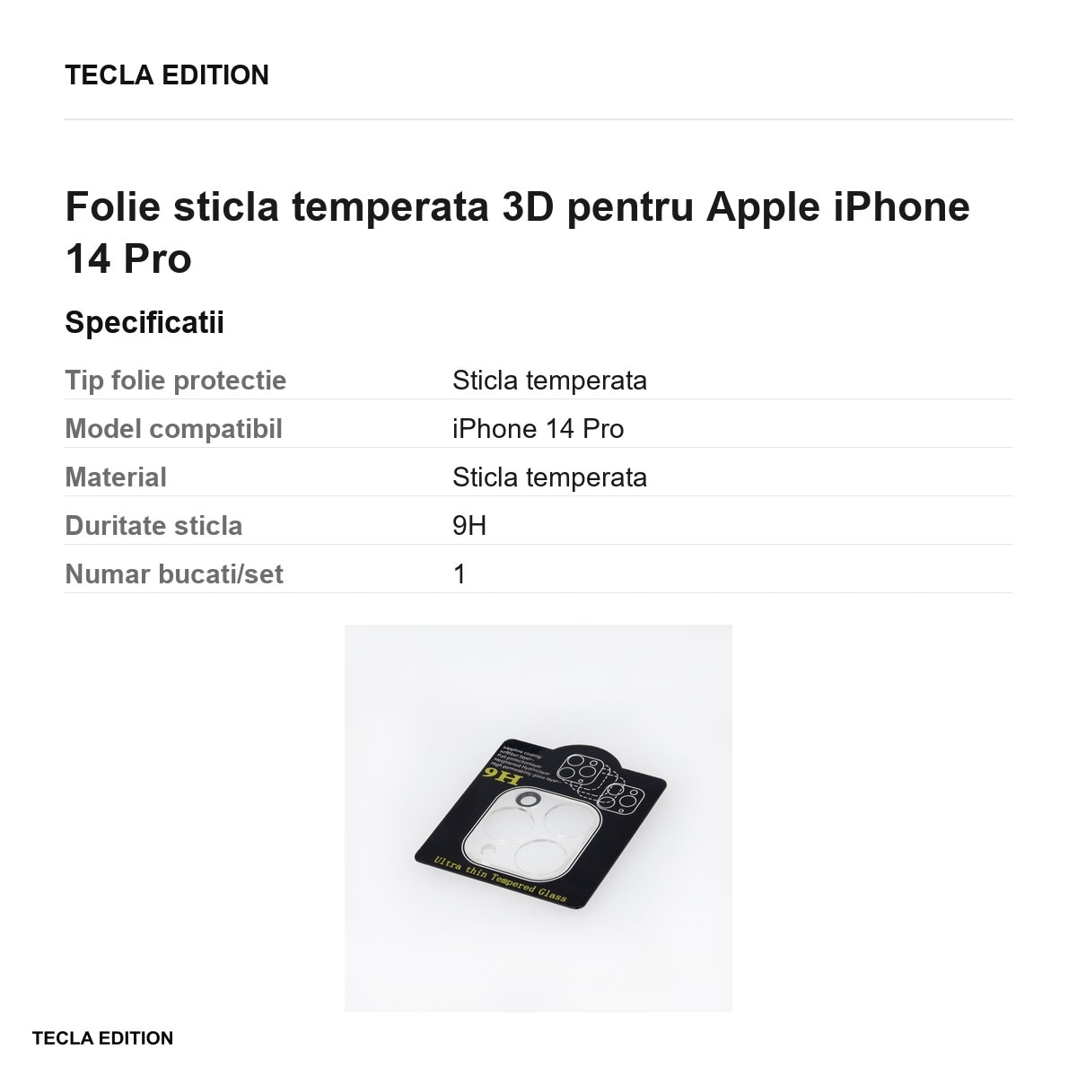 Folie sticla temperata 3D pentru Apple iPhone 14 Pro