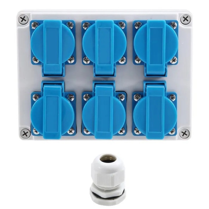 Distribuitor electric exterior 6 prize 16A IP67 etans 220V