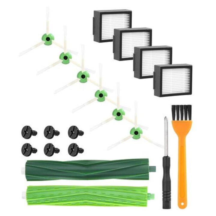 Piese de schimb pentru aspirator iRobot Roomba, Kit compatibil cu seria i E5 E6 i7 i7+ i3 i3+ i4 i4+ i6 i6+ j7 j7+ i8 i8+, 4 filtre, 6 perii laterale, 1 set de perii de cauciuc