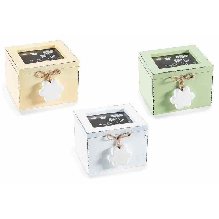 Set 3 cutii pliculete ceai sticla lemn multicolor vintage 3 x 10 x 9, 5 x 7 H