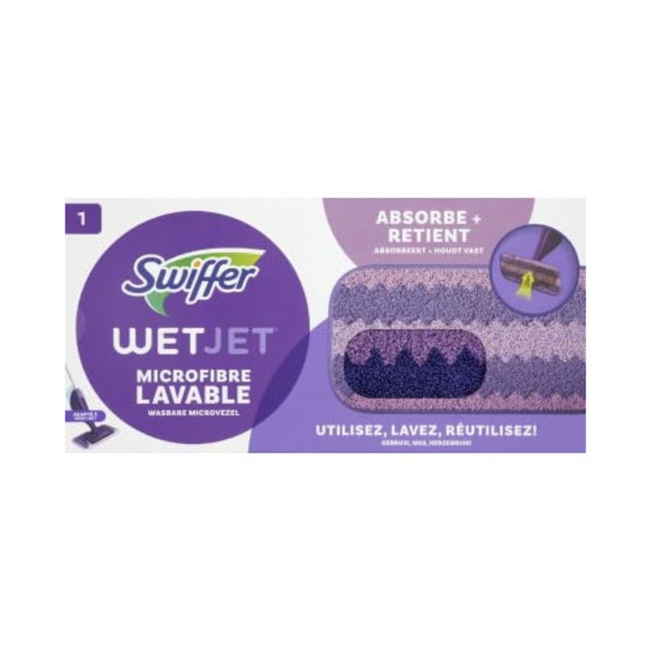 Laveta de curatare Swiffer WetJet, lavabila din microfibra, multifunctionala, reutilizabila, lavabila la masina, cu 3 zone, ultra absorbanta, fara urme pentru toate tipurile de finisaj