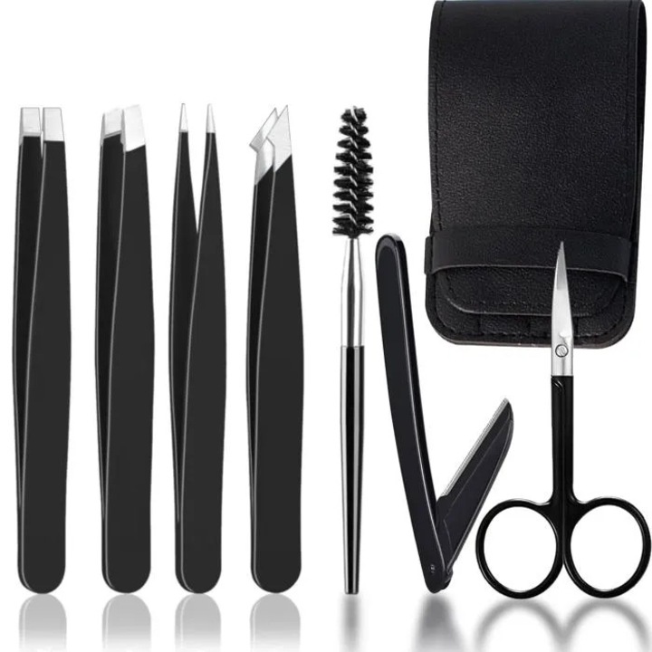 Penseta profesionala fata inox, unisex, set pentru par incarnat, precizie