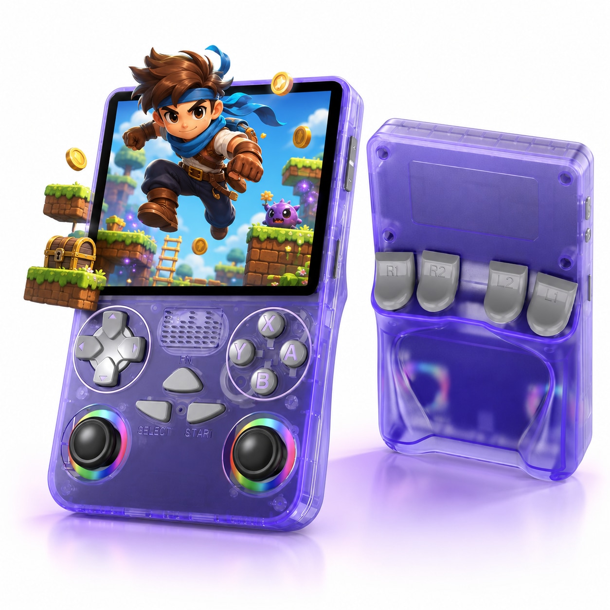 Consola Retro Portabila METISTA® J36 Ultra, 128GB, Pana la 20.000 Jocuri, Ecran IPS 3.5 inch 640x480, Procesor Octa-Core ARM Cortex-A7, Wi-Fi, Multiplayer, Dual Joystick RGB, Baterie 3000mAh, Violet