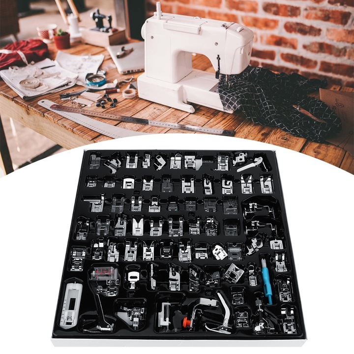Set 72 piese accesorii multifunctionale metalice pentru masina de cusut, rezistente, durabile