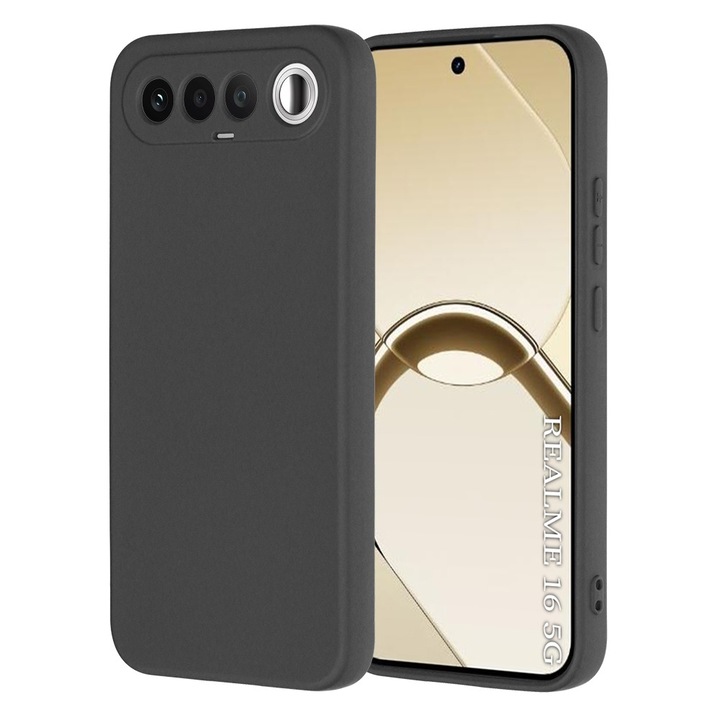 Калъф за Realme 16 5G Daden® Silicon SoftFlex, Ултра тънък, Повишена защита, Интериор от микрофибър, Черен