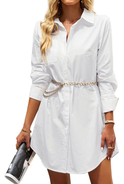 Rochie camasa alba casual maneca lunga cu nasturi