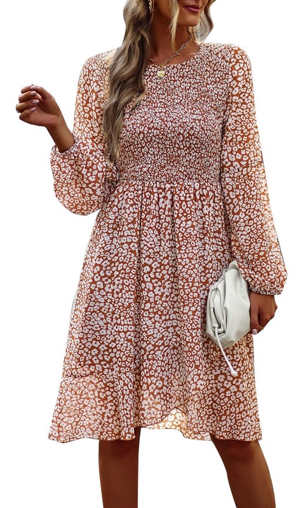 Rochie Femei, Maneci Talie Mijlocie, Casual, Poliester, Maro, Alb/Maro