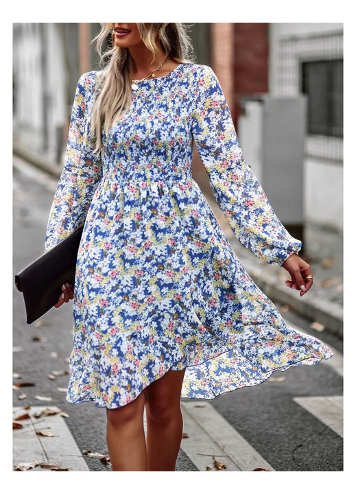 Rochie multicolor casual cu maneca lunga din poliester