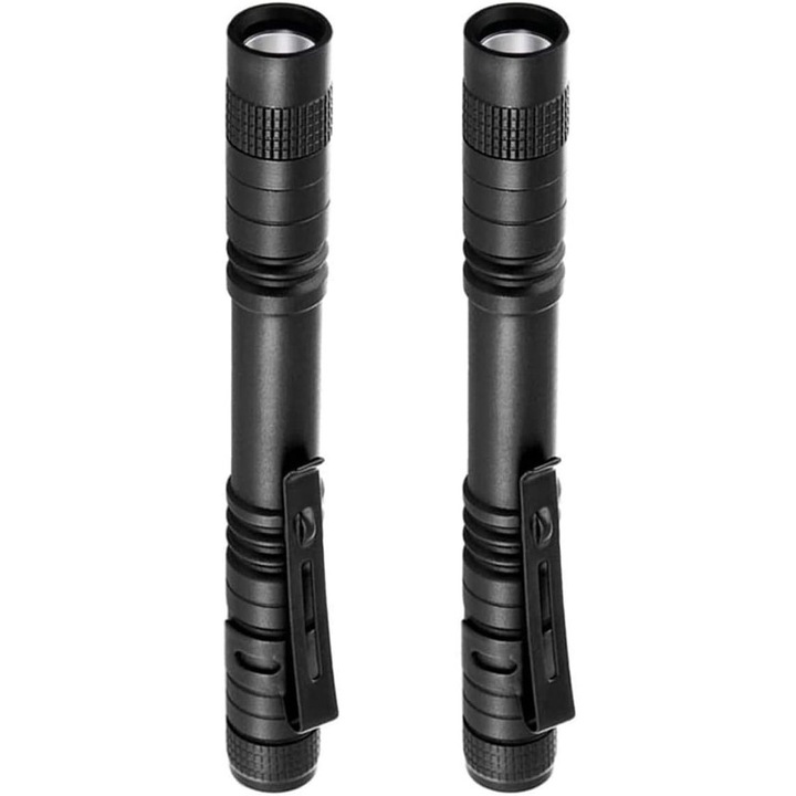 Set 2 lanterne de buzunar ZYBLSSBB cu clips 13.3cm negru