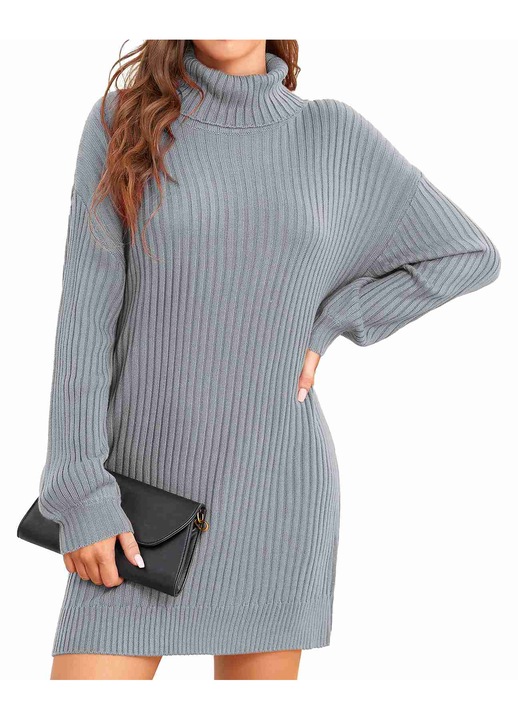 Rochie pulover tricotata gri maneca lunga