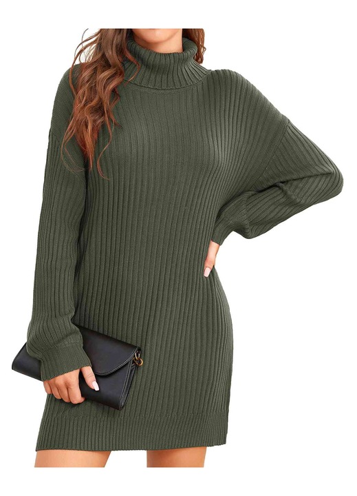 Rochie pulover tricotata casual maneca lunga, Verde