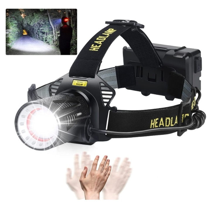 Lanterna de cap ZYBLSSBB LED 100000 lumeni negru 10.000mAh 4 moduri zoom