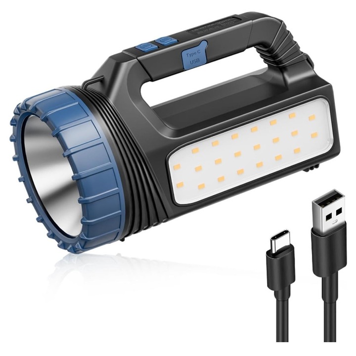 Lanterna solara ZYBLSSBB multifunctionala, 8000 lumeni, negru, 2400mAh, USB-C, reglabila