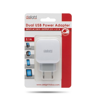 Incarcator dublu retea USB CA, Delight, AC 230 V, Alb Incarcator dublu retea USB CA, Delight, AC 230 V, Alb