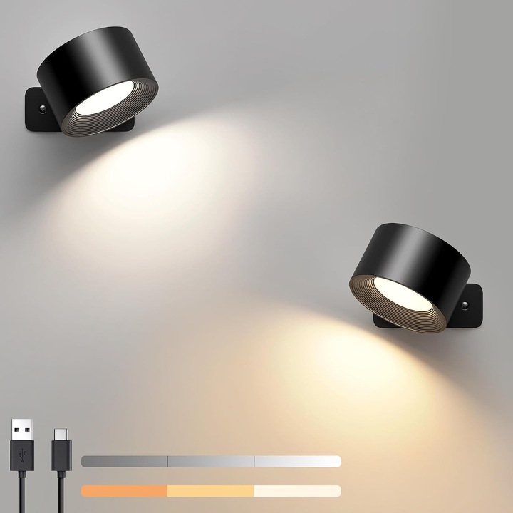 Set 2 veioze ZYBLSSBB rosu, rotative 360°, touch, 3 niveluri luminozitate, 3 culori, 2000mAh, 10x15x20cm