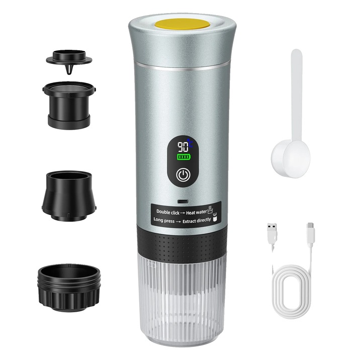 Espressor portabil 3-in-1, inox, argintiu, 80x150ml