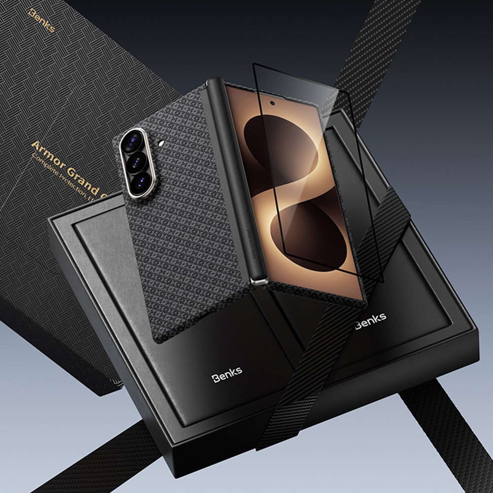 Kit protectie 2 in 1 Benks Magnetic Armor Grid Air Grand Combo, Carcasa cu fibra Kevlar si Folie sticla securizata GlassWarrior, compatibil cu Samsung Galaxy Z Fold 8 Ultra, Negru