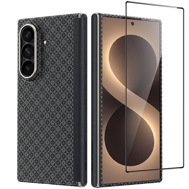 Kit protectie 2 in 1 Benks Magnetic Armor Grid Air Grand Combo, Carcasa cu fibra Kevlar si Folie sticla securizata GlassWarrior, compatibil cu Samsung Galaxy Z Fold 8 Ultra, Negru