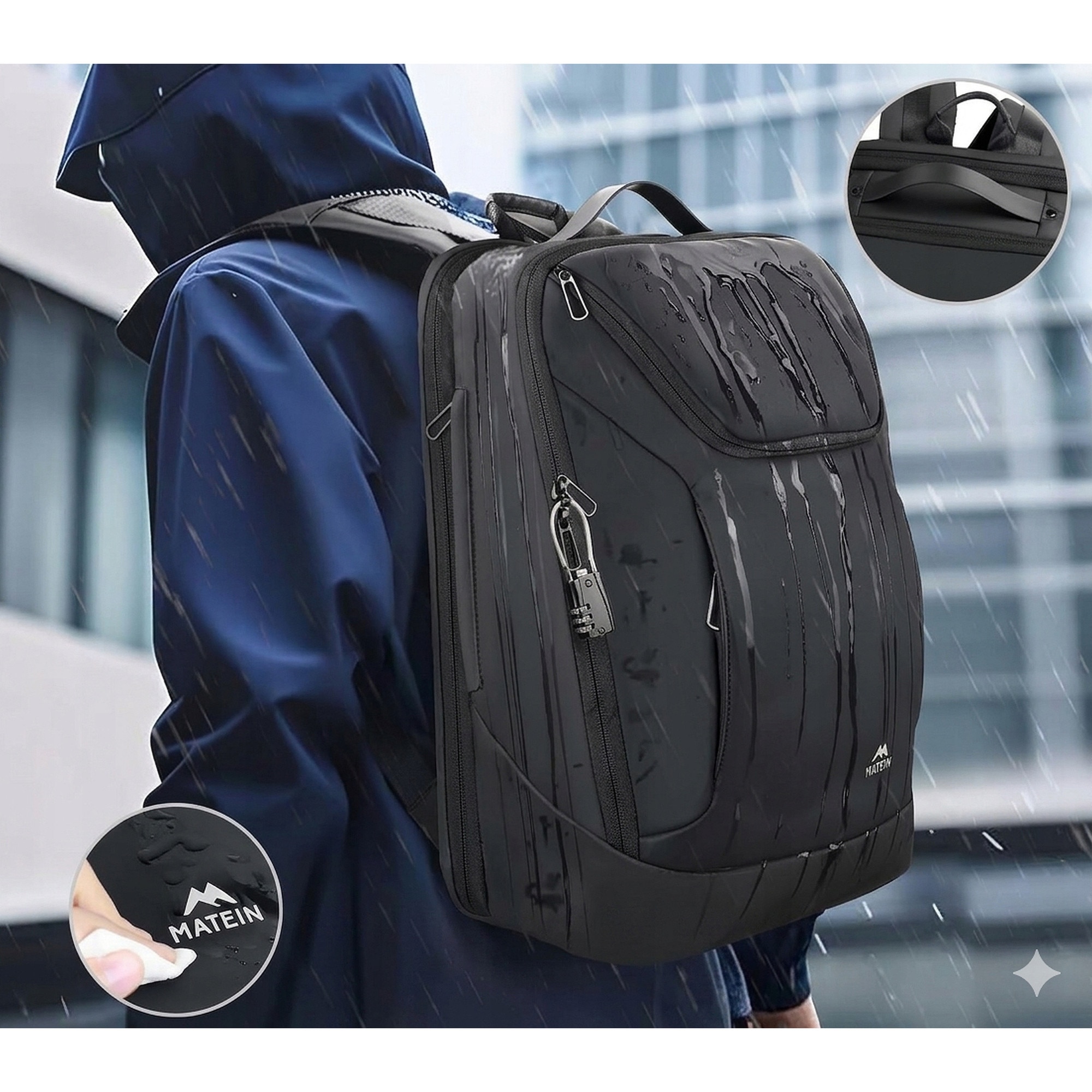 Rucsac business Matein 1722, rezistent la apa, negru, 45x30x20cm, 25L