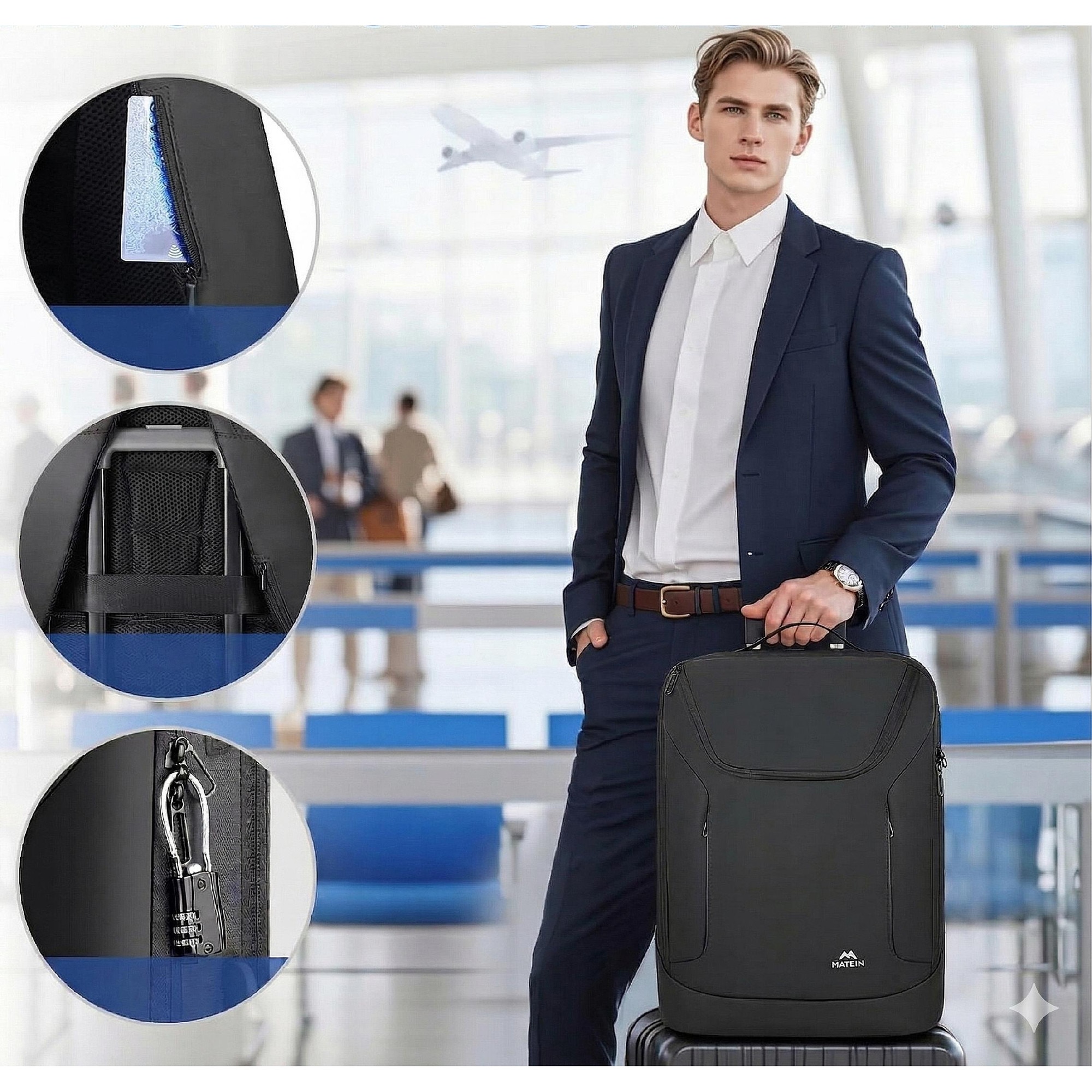 Rucsac business Matein 1722, rezistent la apa, negru, 45x30x20cm, 25L