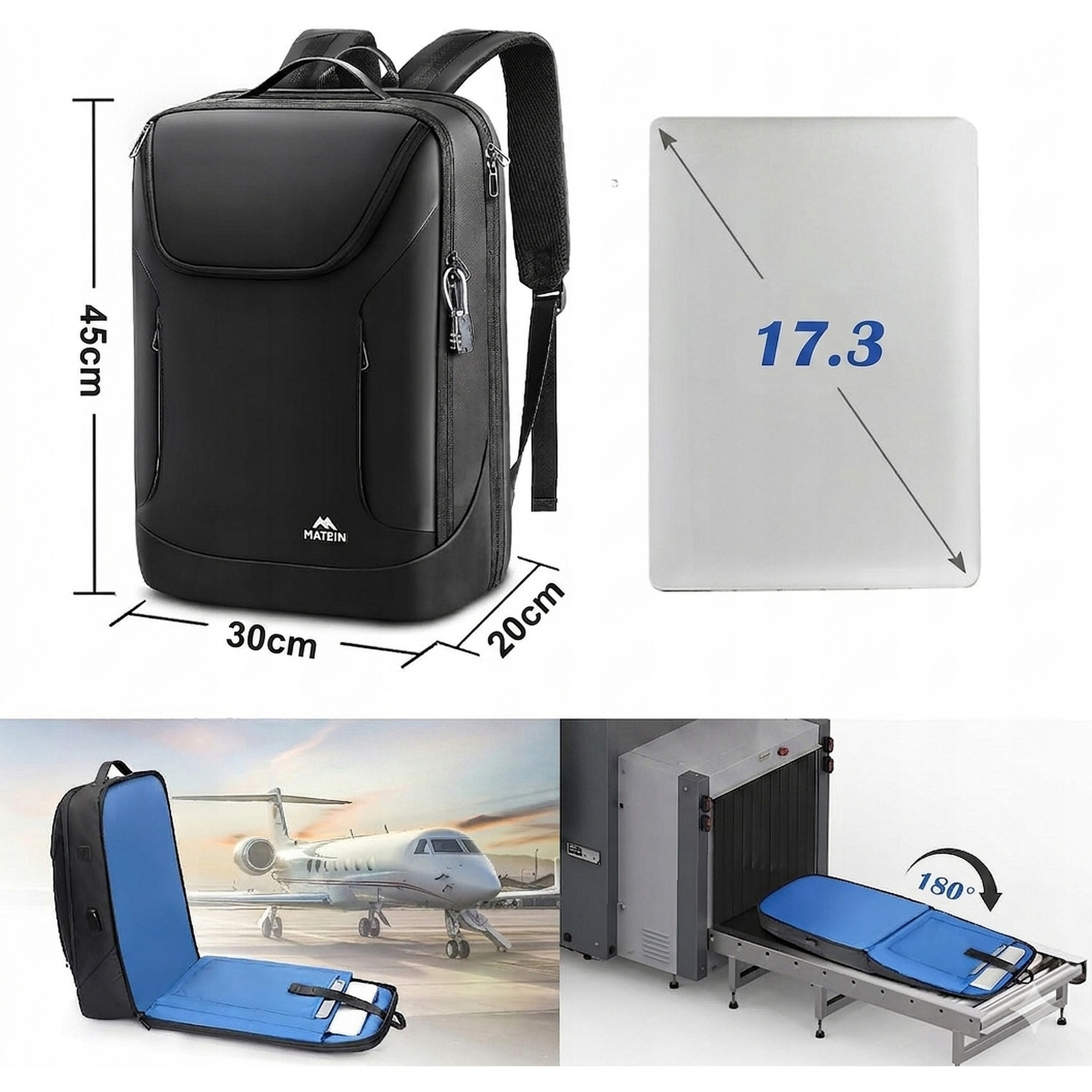 Rucsac business Matein 1722, rezistent la apa, negru, 45x30x20cm, 25L