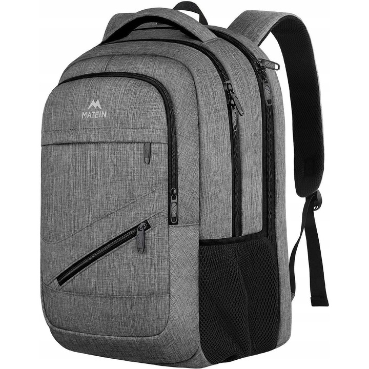 Rucsac Matein 1035, 3 compartimente, USB, gri, 43x31.5x18cm
